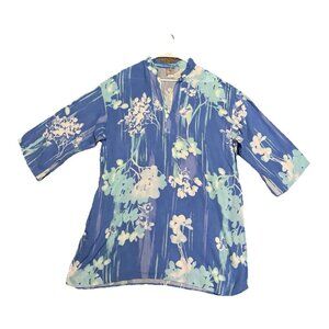 NATORI Blue Floral Boho Chic Tunic Dress Pockets Spring Resortwear Vacation XL